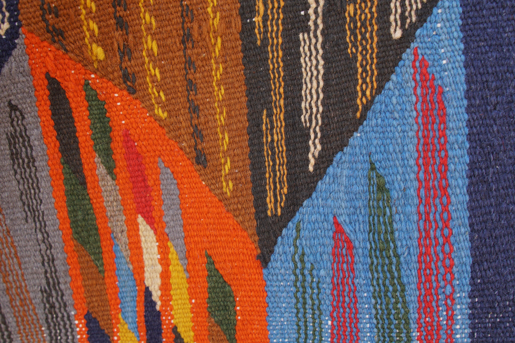 MOROCCAN  PICASO  BERBER RUG - HANDMADE  FLATWEAVE KILIM