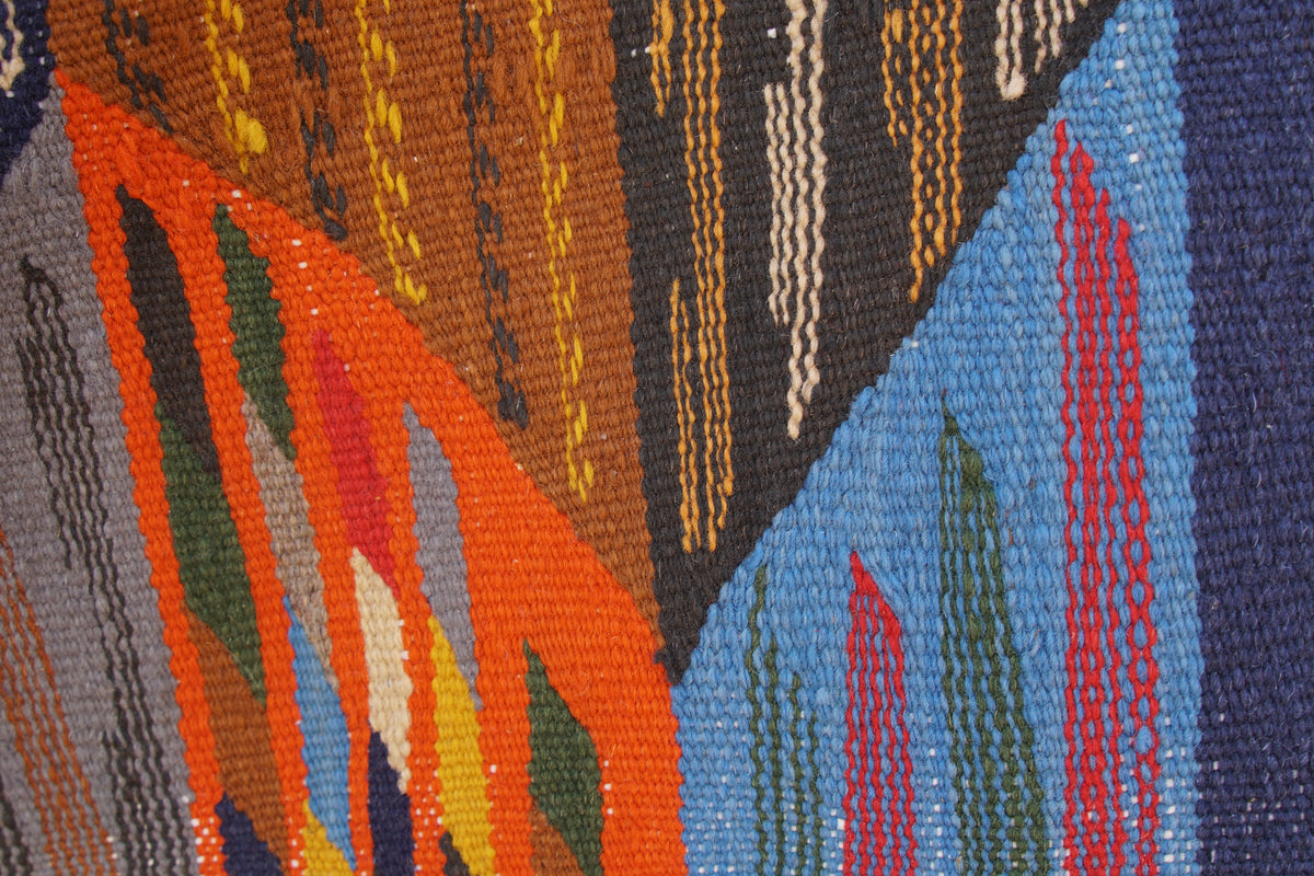 MOROCCAN  PICASO  BERBER RUG - HANDMADE  FLATWEAVE KILIM