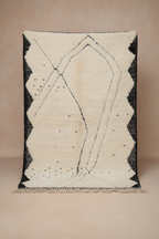 MINIINIMALIST BENI OURAIN MOROCCAN RUG - BLACK IVORY WOOL PIECE Beni Ourain Moroccan Rug