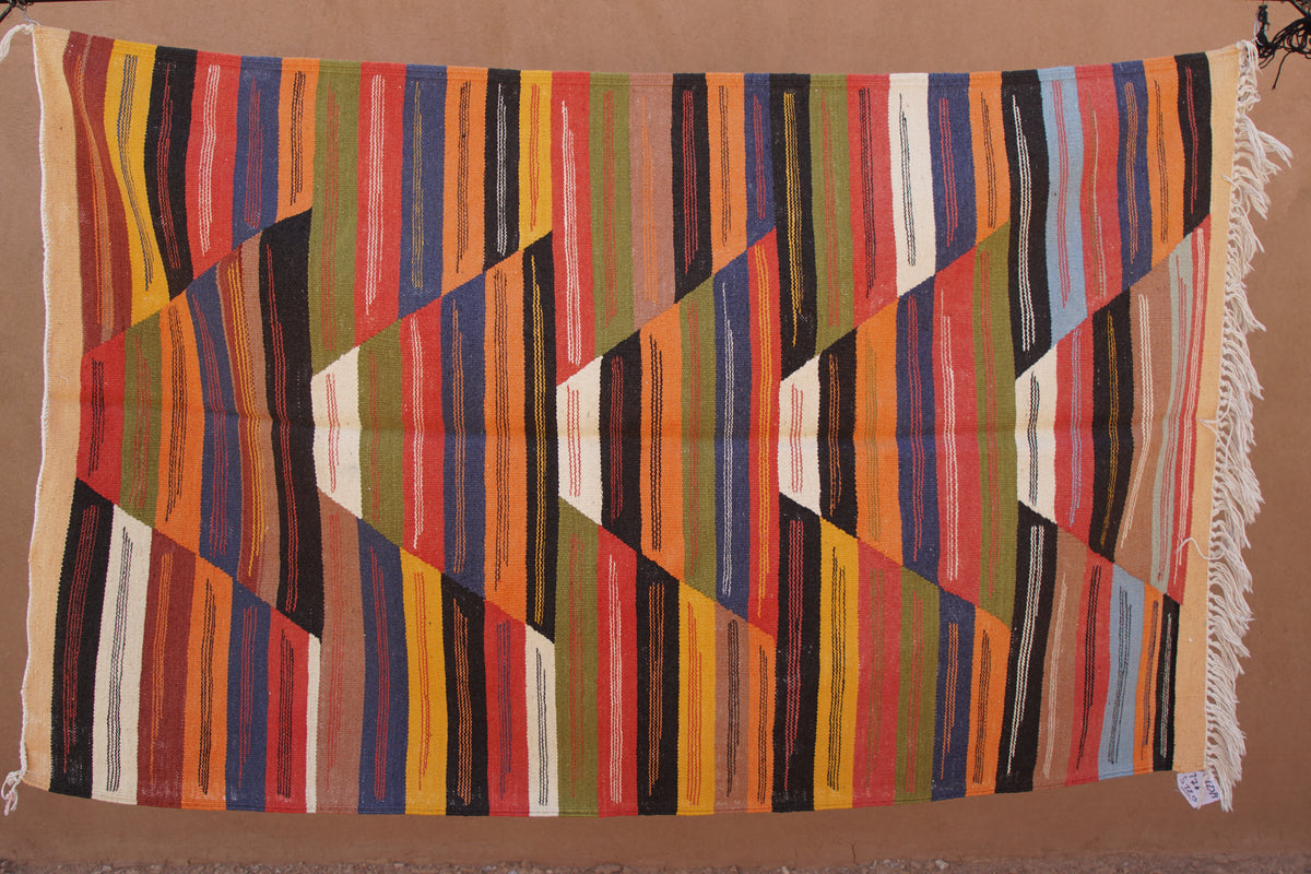MOROCCAN BERBER PICASO FLATWEAVE RUG- HANDMADE AMAZIGH