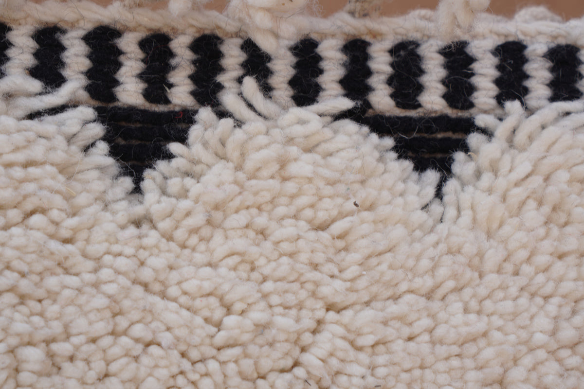 MINIINIMALIST BENI OURAIN MOROCCAN RUG- BLACK IVORY WOOL PIECE