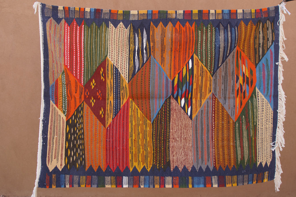 MOROCCAN  PICASO  BERBER RUG - HANDMADE  FLATWEAVE KILIM