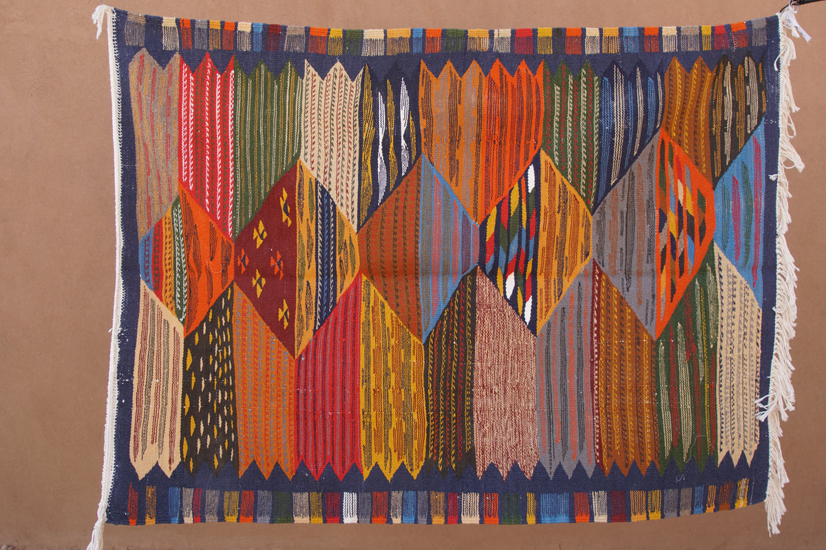 MOROCCAN  PICASO  BERBER RUG - HANDMADE  FLATWEAVE KILIM