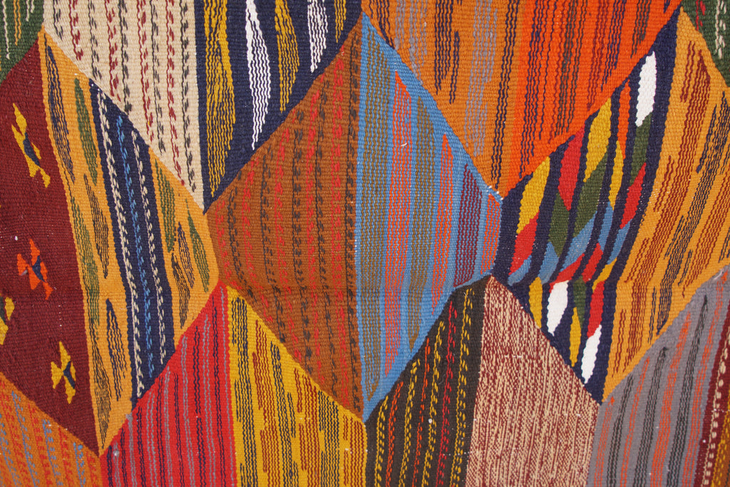 MOROCCAN  PICASO  BERBER RUG - HANDMADE  FLATWEAVE KILIM