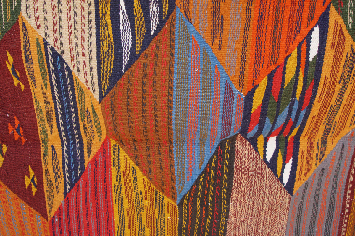 MOROCCAN  PICASO  BERBER RUG - HANDMADE  FLATWEAVE KILIM
