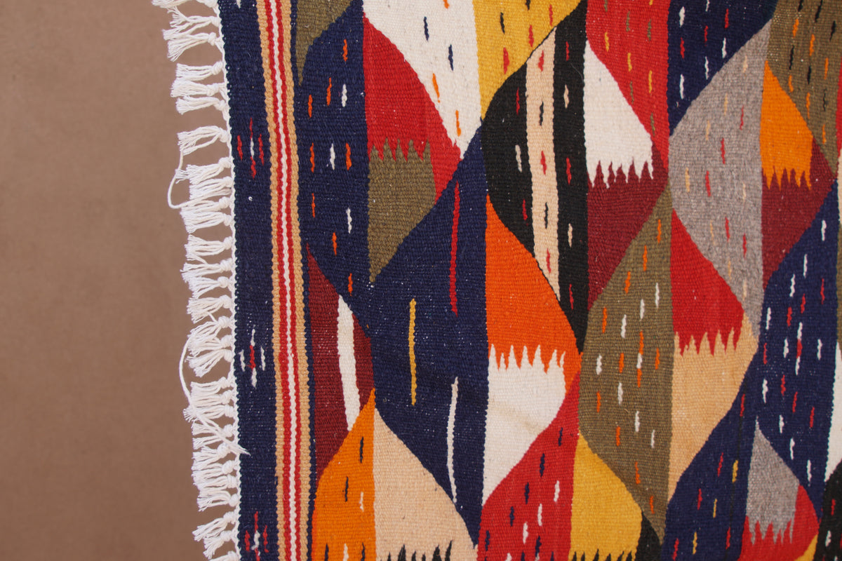 ABSTRACT BERBER PICASO RUG  -  HANDWOVEN GEOMETRIC WOOL CARPET
