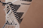 MINIINIMALIST BENI OURAIN MOROCCAN RUG- BLACK IVORY WOOL PIECE