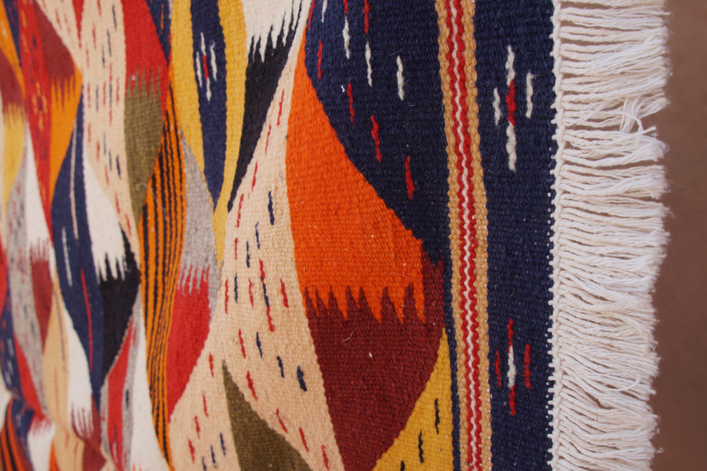 ABSTRACT BERBER PICASO RUG  -  HANDWOVEN GEOMETRIC WOOL CARPET