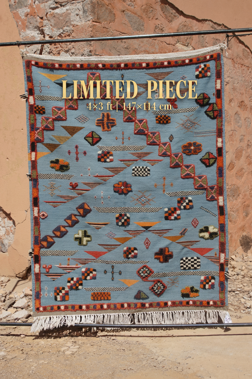 AKHNIF TAZNAKHT LIGHT MAJORELLE BLUE COLOR - INDIGO AKHNIF MOROCCAN RUG