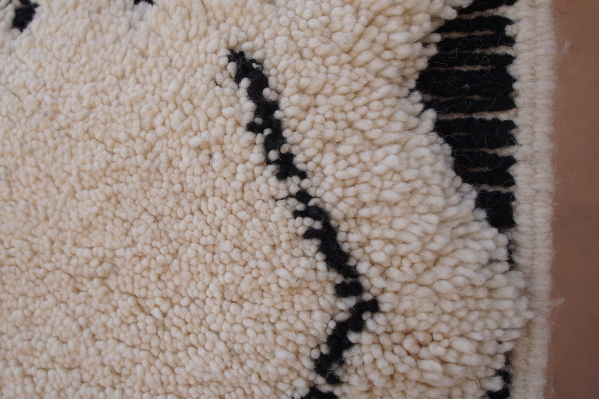 MINIINIMALIST BENI OURAIN MOROCCAN RUG- BLACK IVORY WOOL PIECE