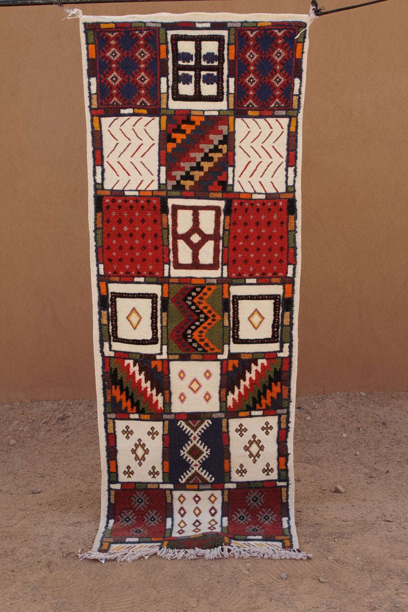 MOSAIC BERBER PICASSO RUG- HANDWOVEN TAZNAKHT WOOL CARPET
