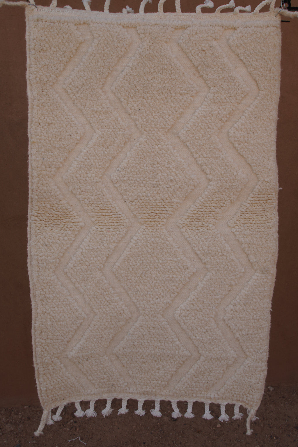 BENI OURAIN MOROCCAN RUG - MINIMAL DIAMOND BEIGE WOOL RUG