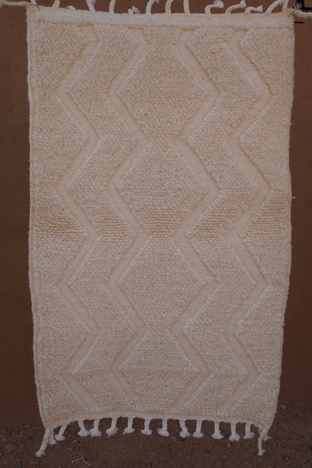 BENI OURAIN MOROCCAN RUG - MINIMAL DIAMOND BEIGE WOOL RUG