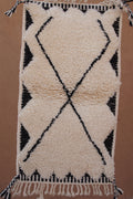 MINIINIMALIST BENI OURAIN MOROCCAN RUG- BLACK IVORY WOOL PIECE