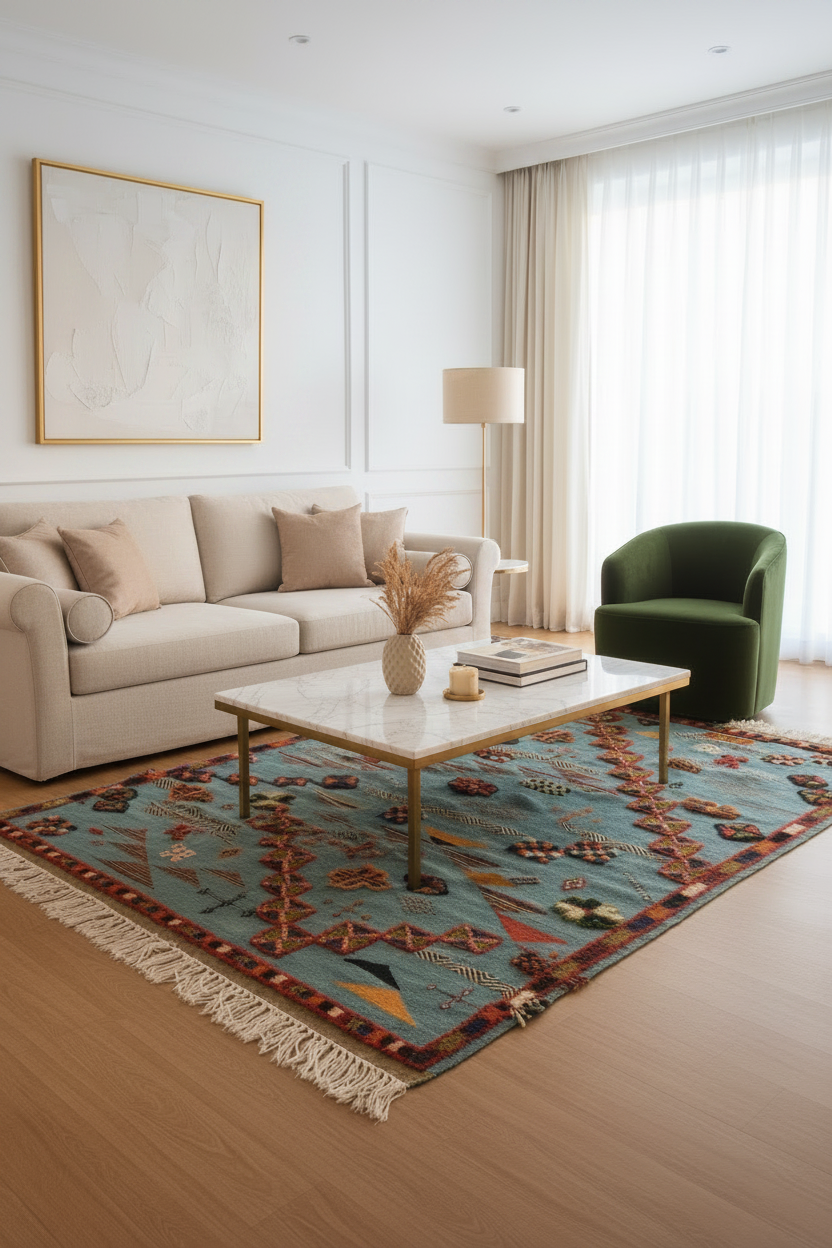 AKHNIF TAZNAKHT LIGHT MAJORELLE BLUE COLOR - INDIGO AKHNIF MOROCCAN RUG