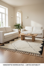 MINIINIMALIST BENI OURAIN MOROCCAN RUG - BLACK IVORY WOOL PIECE Beni Ourain Moroccan Rug