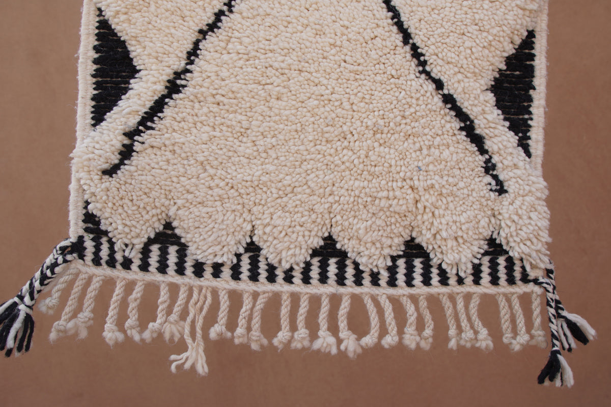 MINIINIMALIST BENI OURAIN MOROCCAN RUG- BLACK IVORY WOOL PIECE