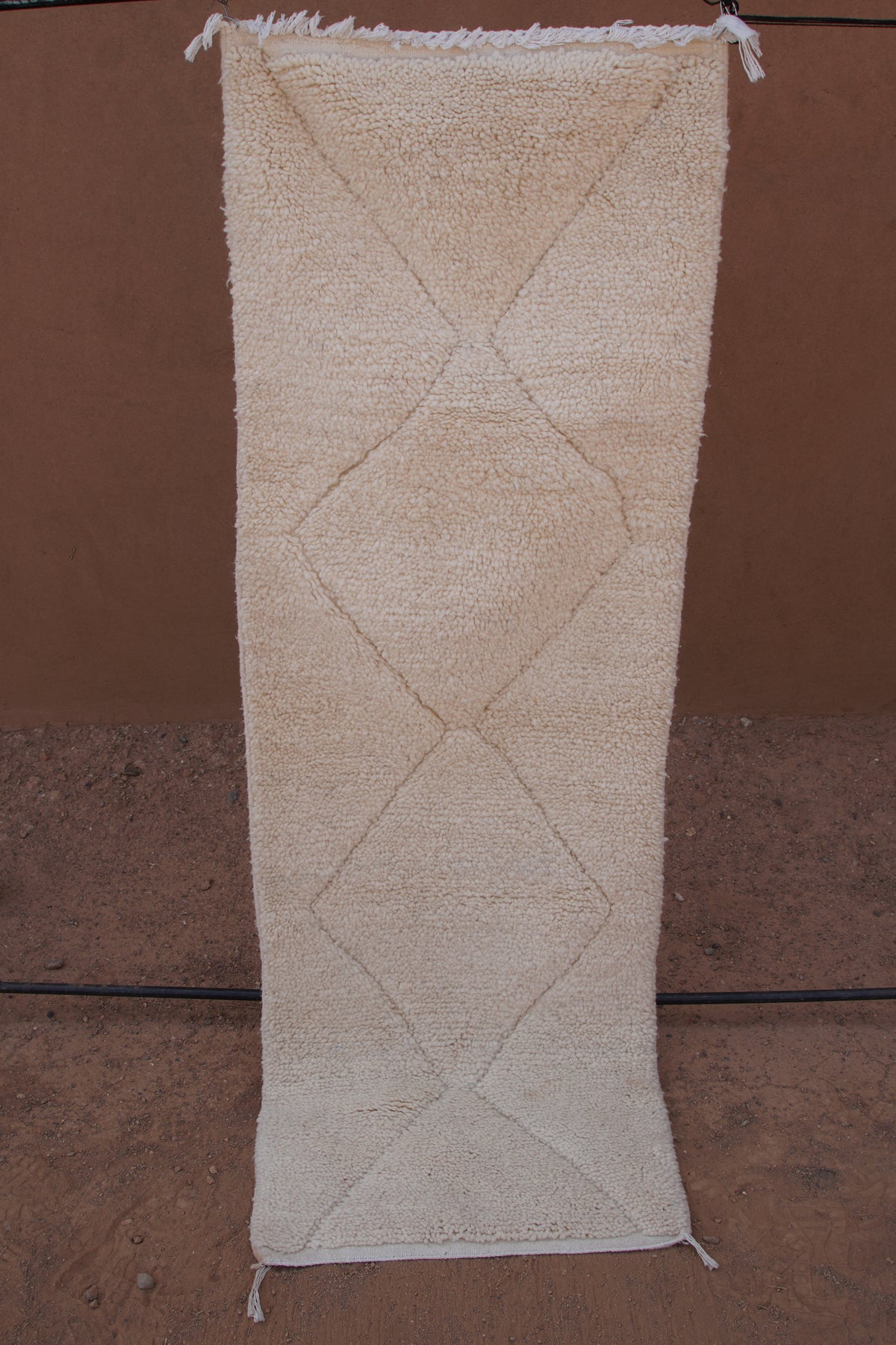 CARVED BENI OURAIN MOROCCAN RUG- HANDWOVEN IVOORY BERBER WOOL RUG