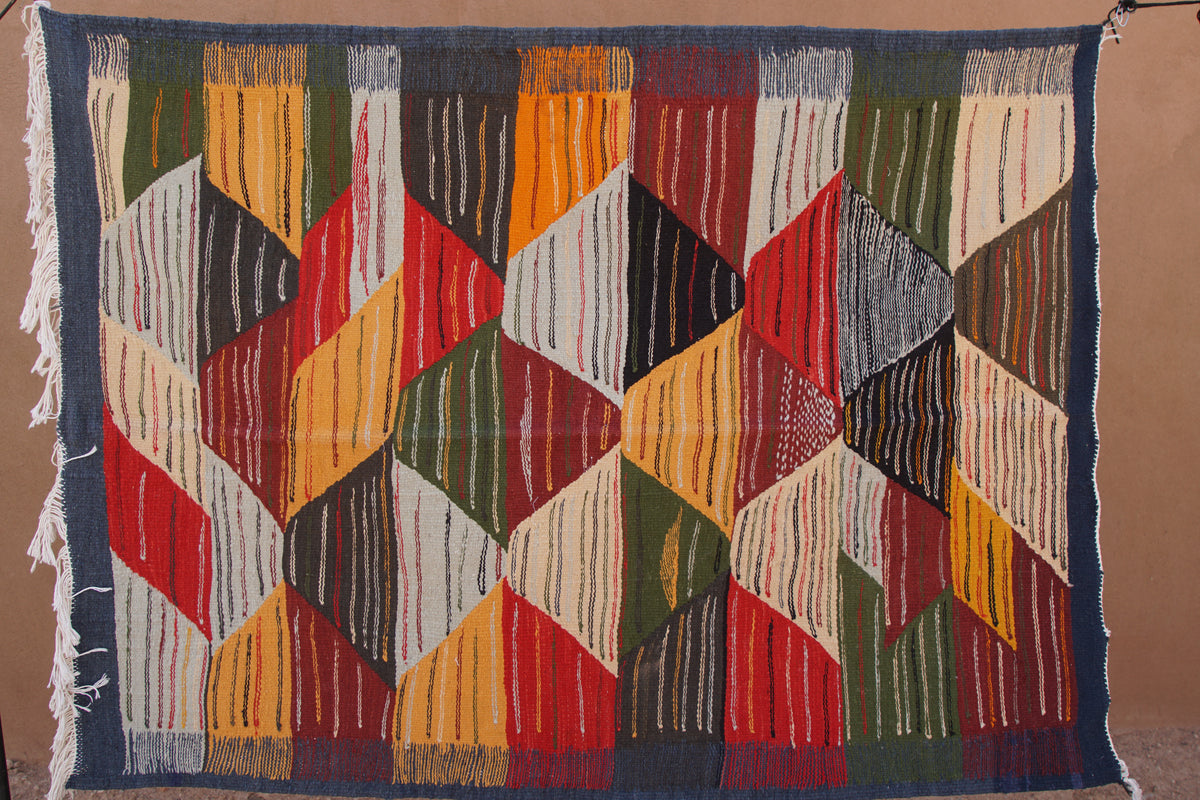 BERBER PICASO RUG- ABSTRACT FLAT WEAVE WOOL CARPET